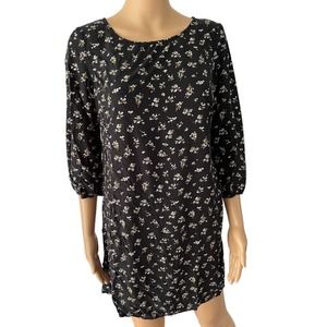 Old Navy Black Floral 3/4 Sleeve Knee Length Cottagecore Dress Sz Small